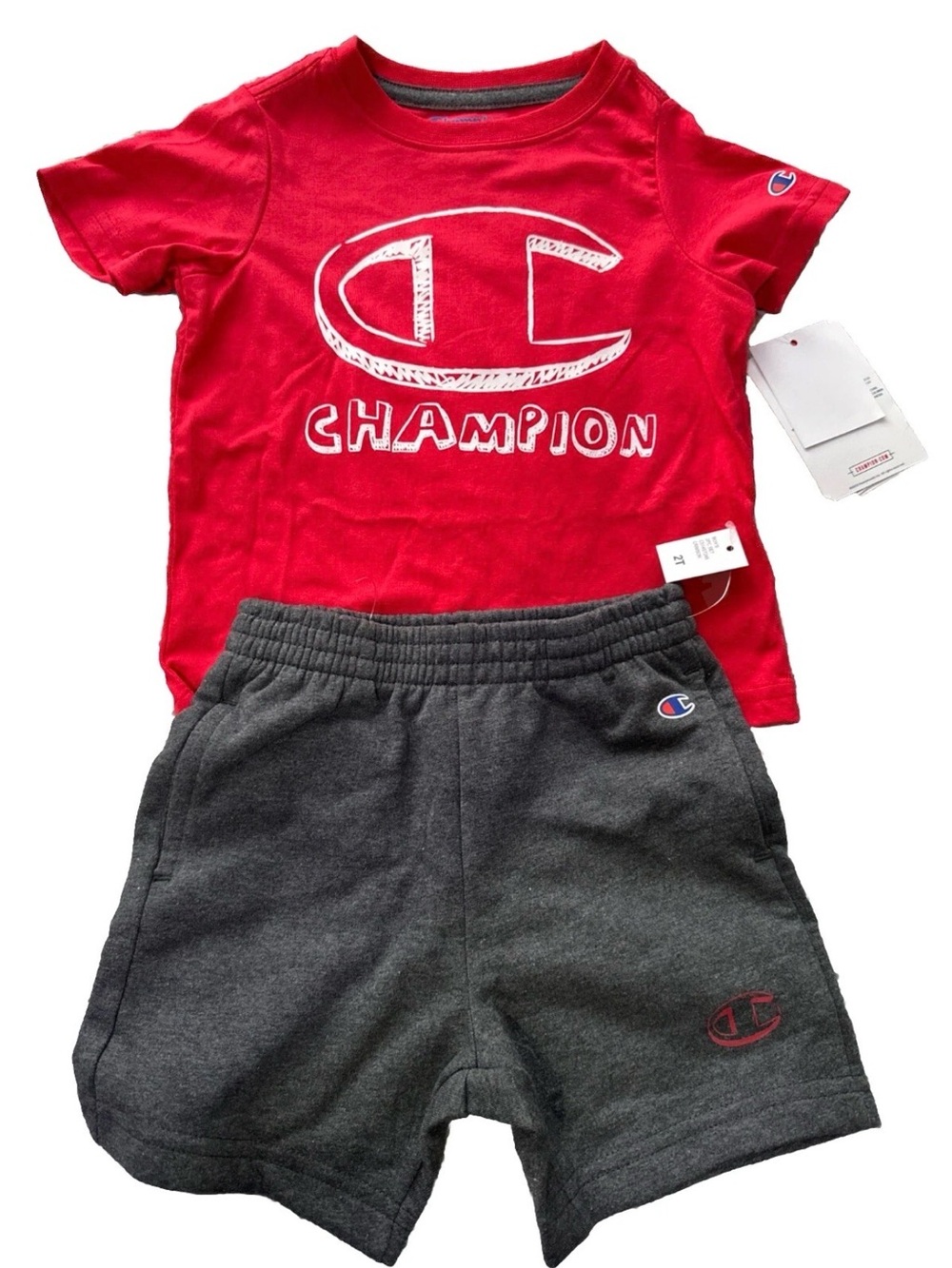 Champion Red Logo Toddler T-Shirt with Gray Shorts Set 2T